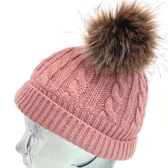 FAS Jeans Girls Winter Fitted Knit Beanie Hat with Faux Fur Pom-Pom Ears - Picture 8 of 11